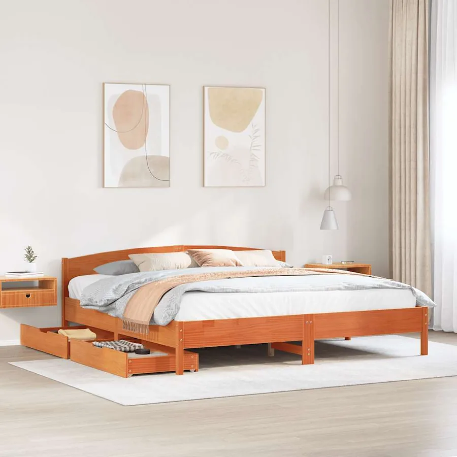 Cadre de lit sans matelas cire marron 180x200cm bois pin massif