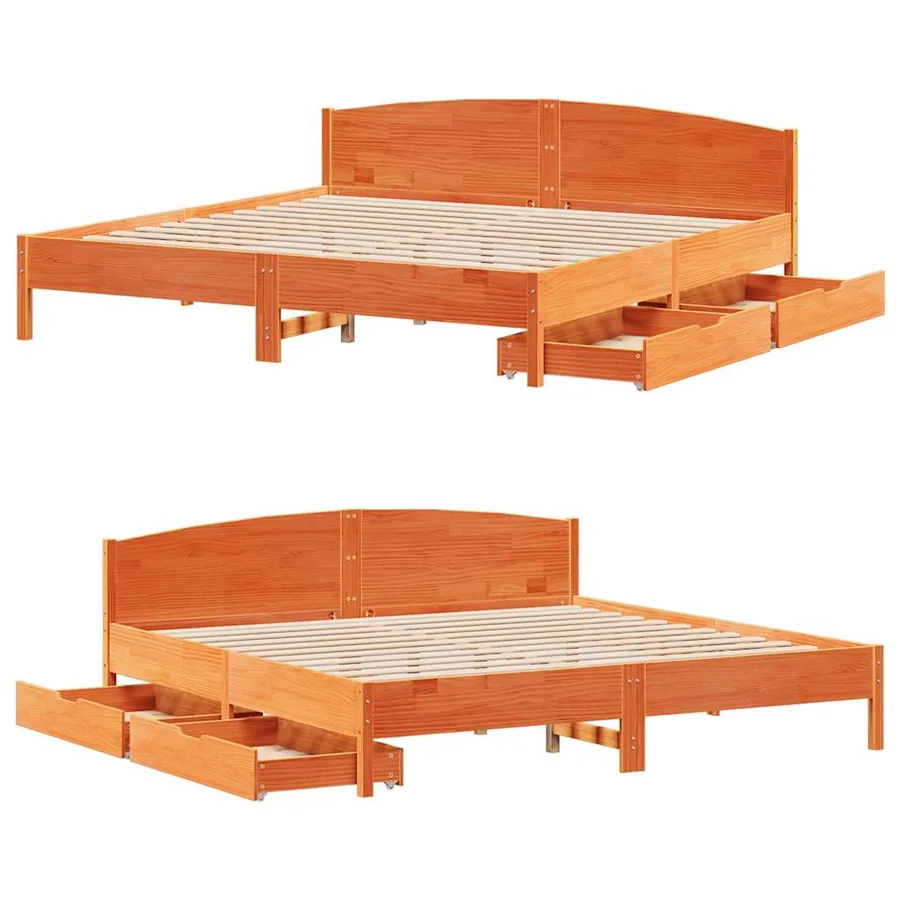 Cadre de lit sans matelas cire marron 180x200cm bois pin massif - 9