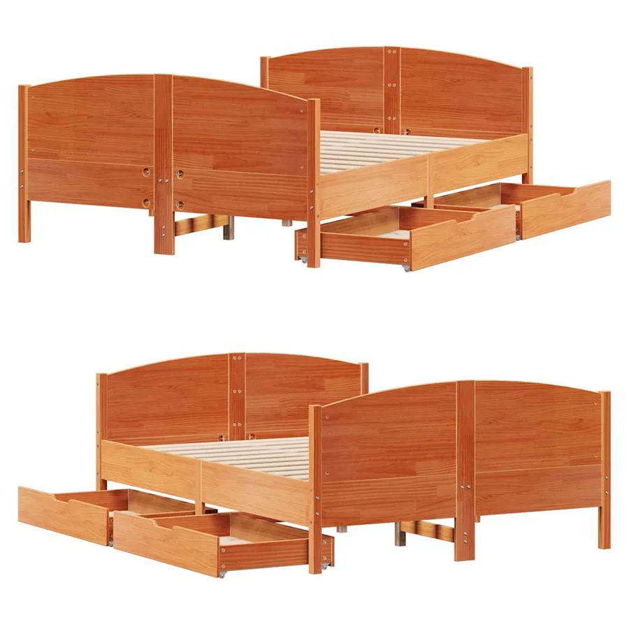 Cadre de lit sans matelas cire marron 120x200cm bois pin massif - 9