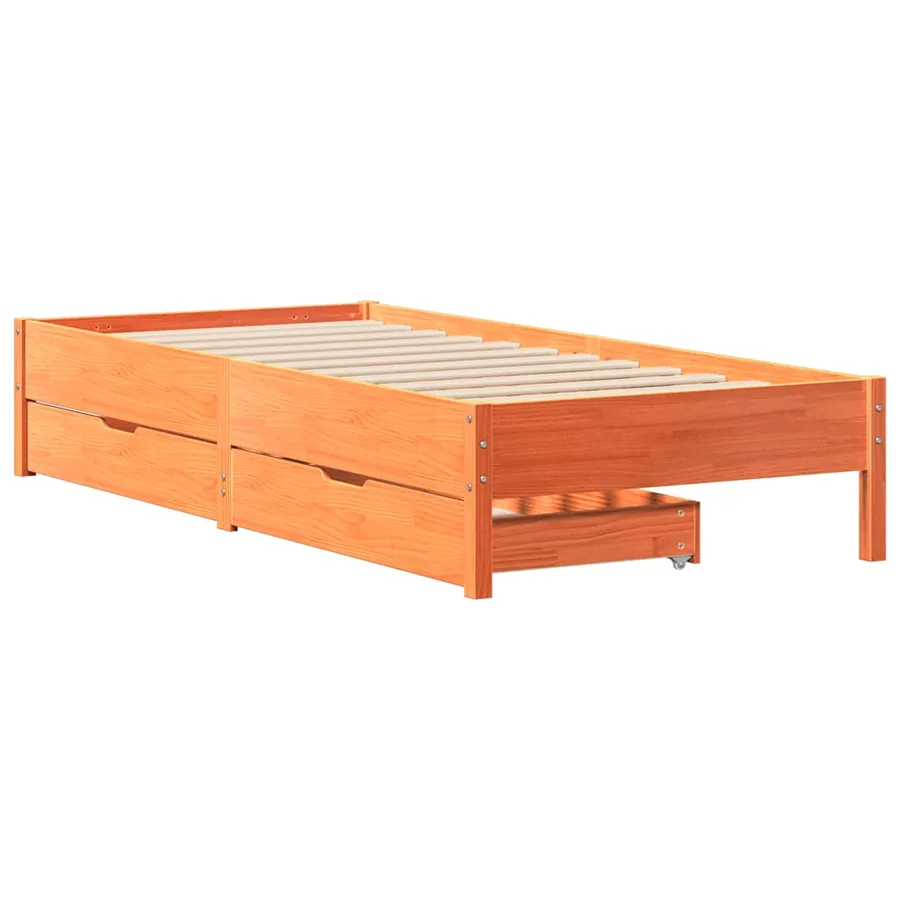 Cadre de lit sans matelas cire marron 100x200cm bois pin massif - 3