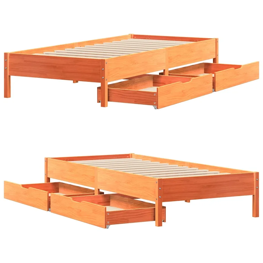 Cadre de lit sans matelas cire marron 100x200cm bois pin massif - 9