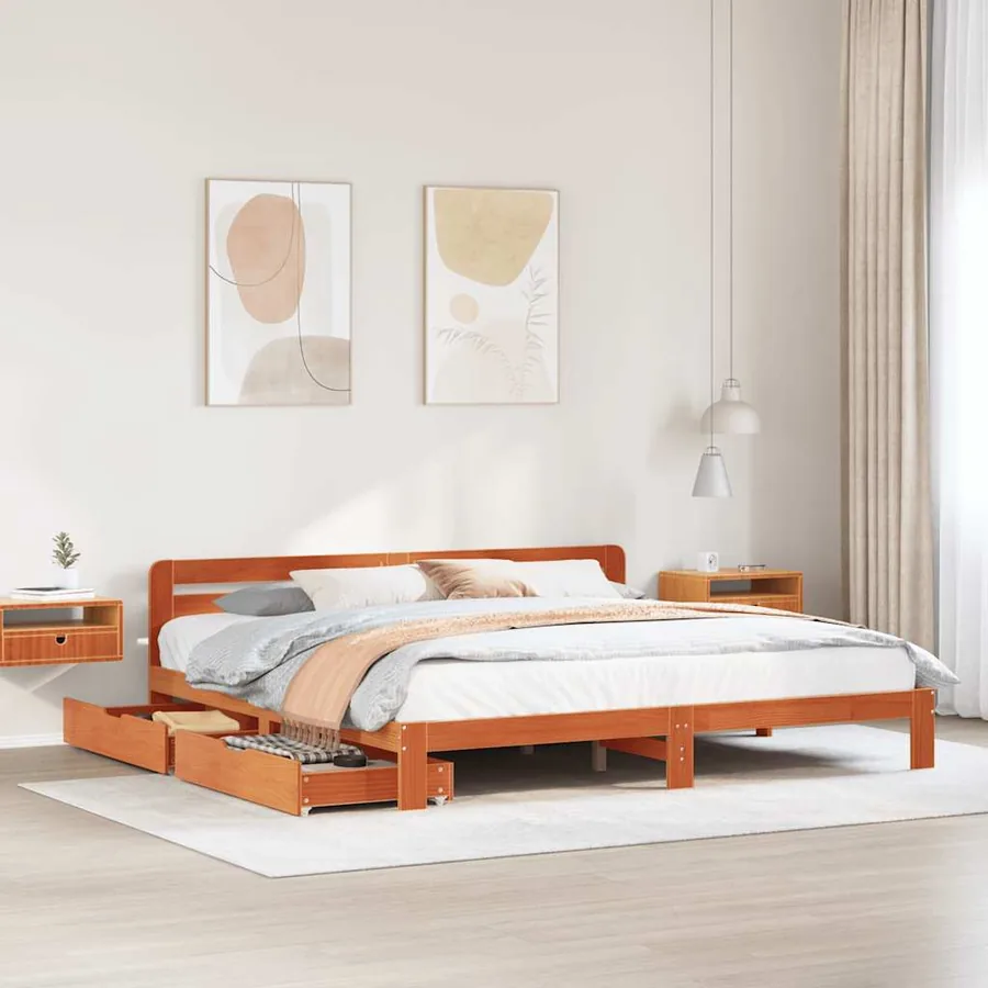 Cadre de lit sans matelas cire marron 200x200cm bois pin massif