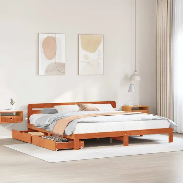 Cadre de lit sans matelas cire marron 200x200cm bois pin massif