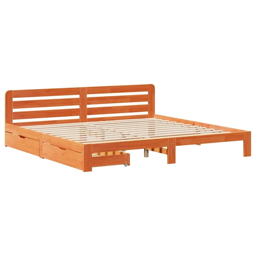 Cadre de lit sans matelas cire marron 200x200cm bois pin massif - 3