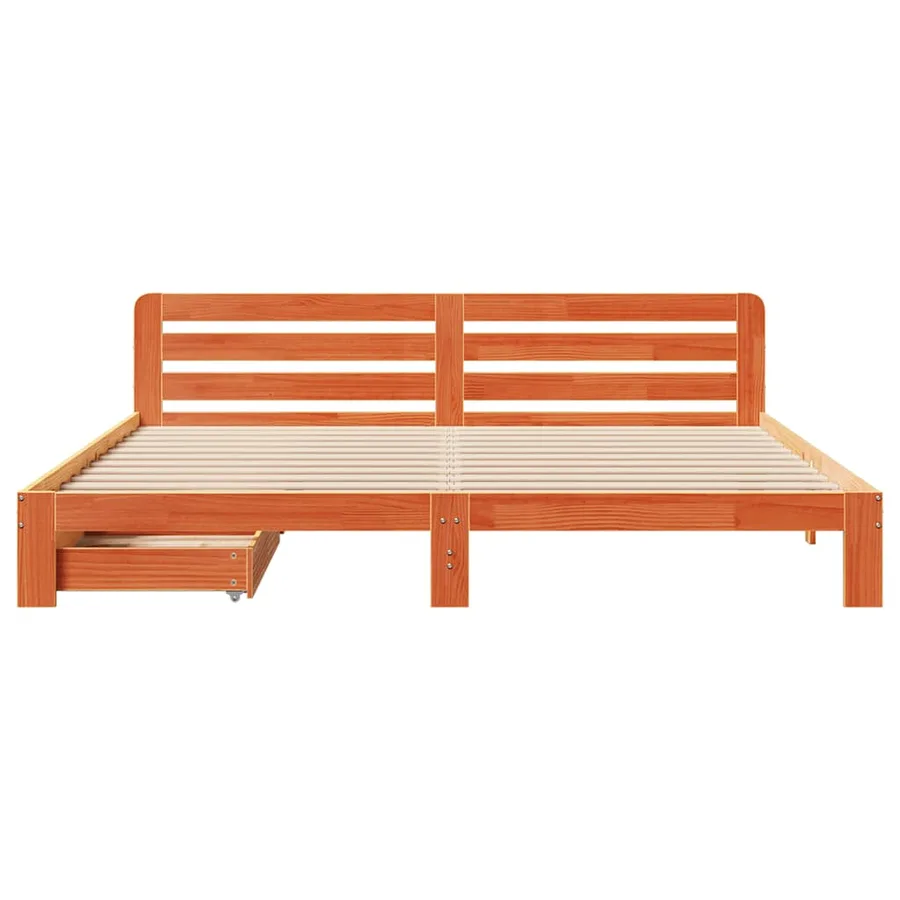 Cadre de lit sans matelas cire marron 200x200cm bois pin massif - 4