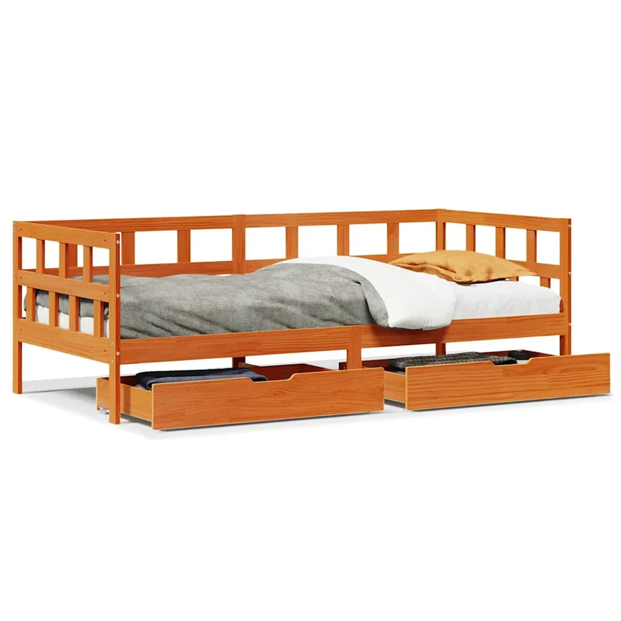 Lit de jour avec tiroirs sans matelas cire marron 90x200cm bois - 2