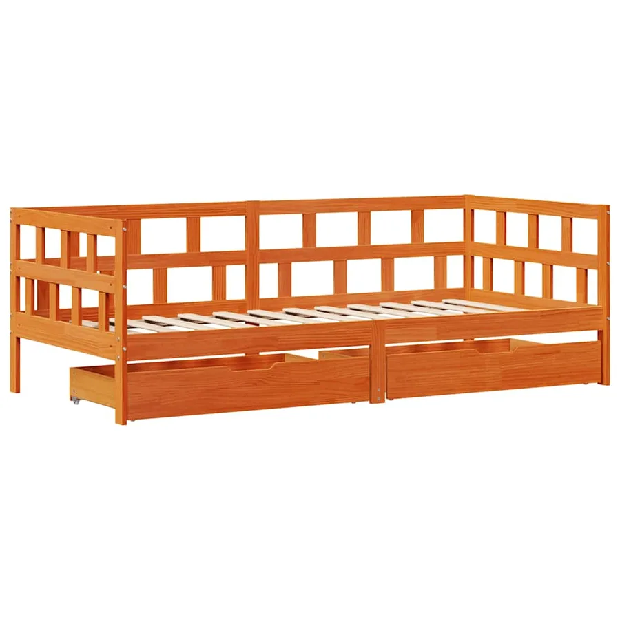 Lit de jour avec tiroirs sans matelas cire marron 90x200cm bois - 3