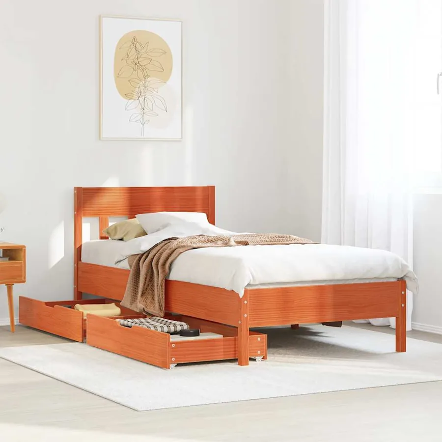 Cadre de lit sans matelas cire marron 100x200cm bois pin massif