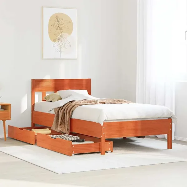 Cadre de lit sans matelas cire marron 100x200cm bois pin massif