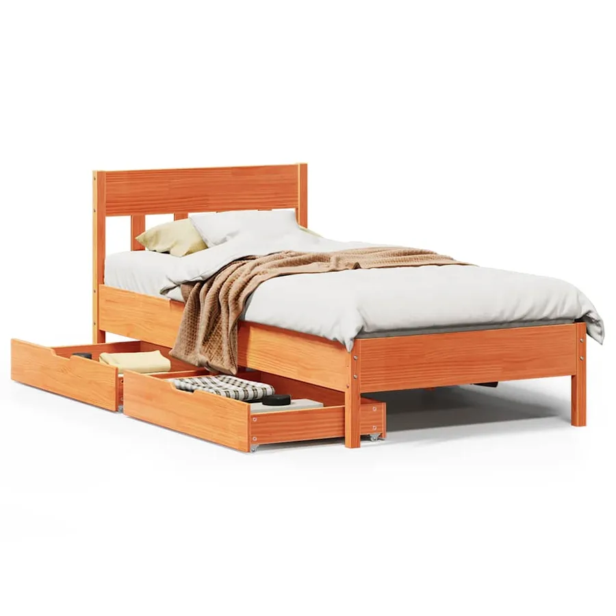 Cadre de lit sans matelas cire marron 100x200cm bois pin massif - 2
