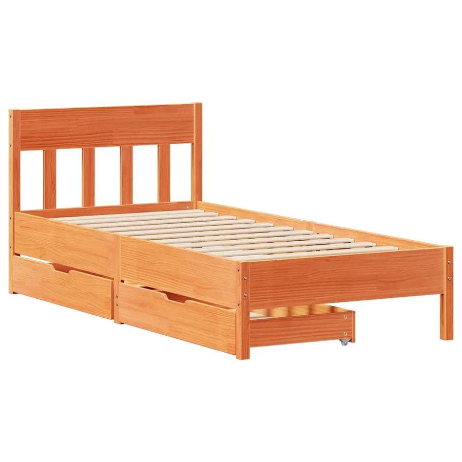 Cadre de lit sans matelas cire marron 100x200cm bois pin massif - 3