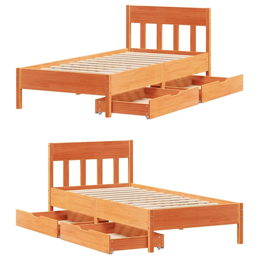 Cadre de lit sans matelas cire marron 100x200cm bois pin massif - 9