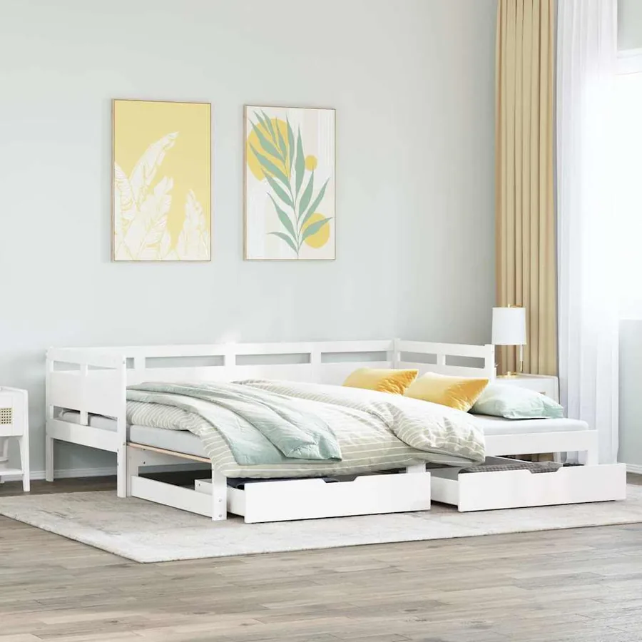 Lit de jour avec gigogne et tiroirs sans matelas blanc 90x190cm