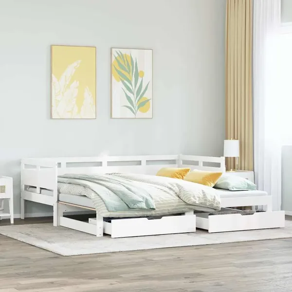 Lit de jour avec gigogne et tiroirs sans matelas blanc 90x190cm
