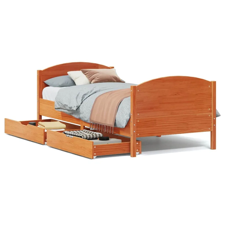 Cadre de lit sans matelas cire marron 90x200 cm bois pin massif - 2