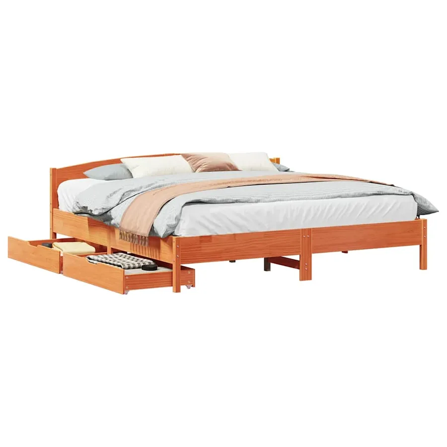 Cadre de lit sans matelas cire marron 200x200cm bois pin massif - 2