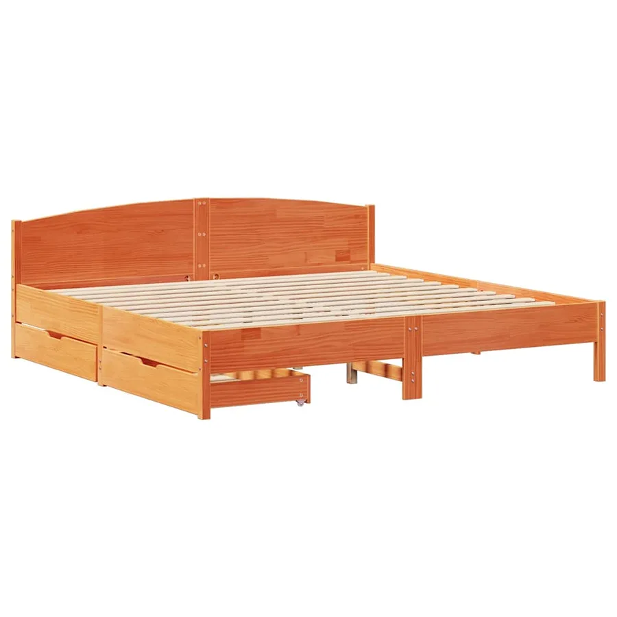 Cadre de lit sans matelas cire marron 200x200cm bois pin massif - 3