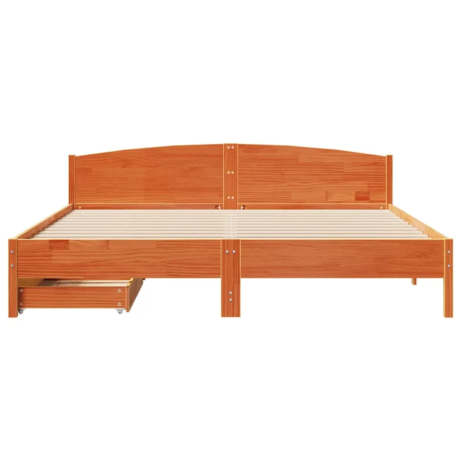 Cadre de lit sans matelas cire marron 200x200cm bois pin massif - 4