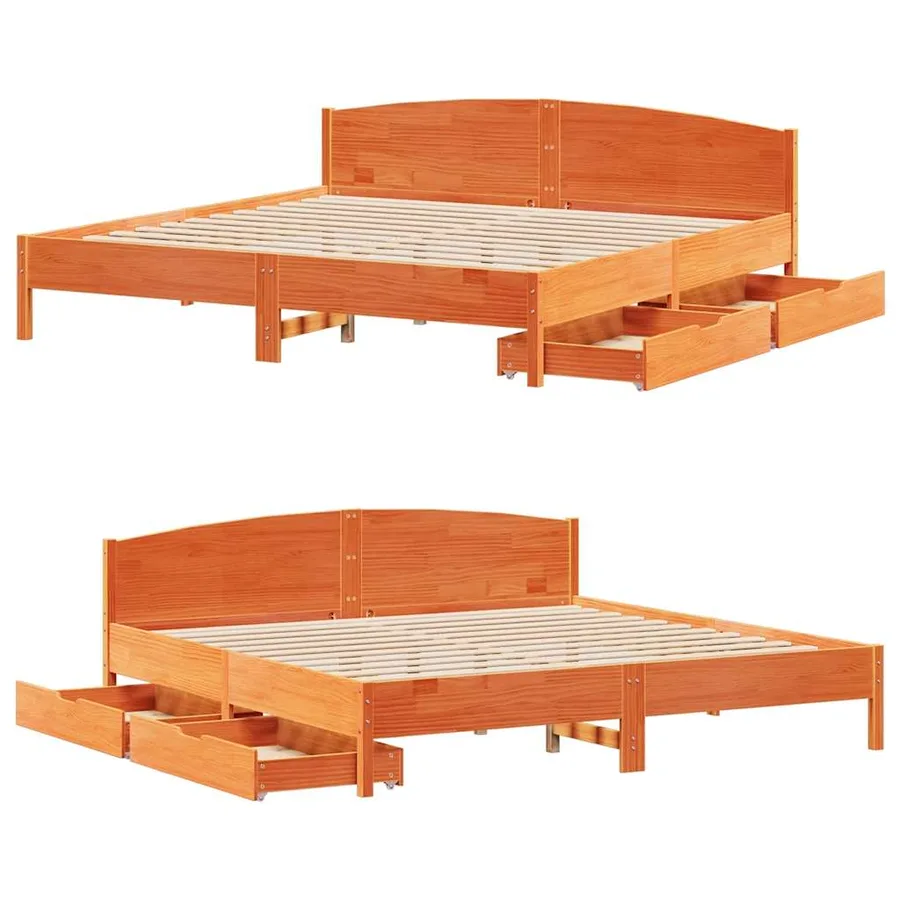 Cadre de lit sans matelas cire marron 200x200cm bois pin massif - 9
