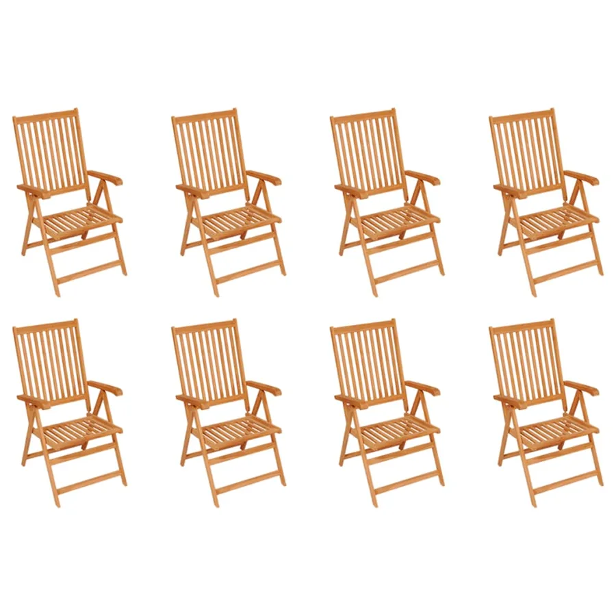 Chaises inclinables de jardin et coussins lot de 8 Teck solide - 2