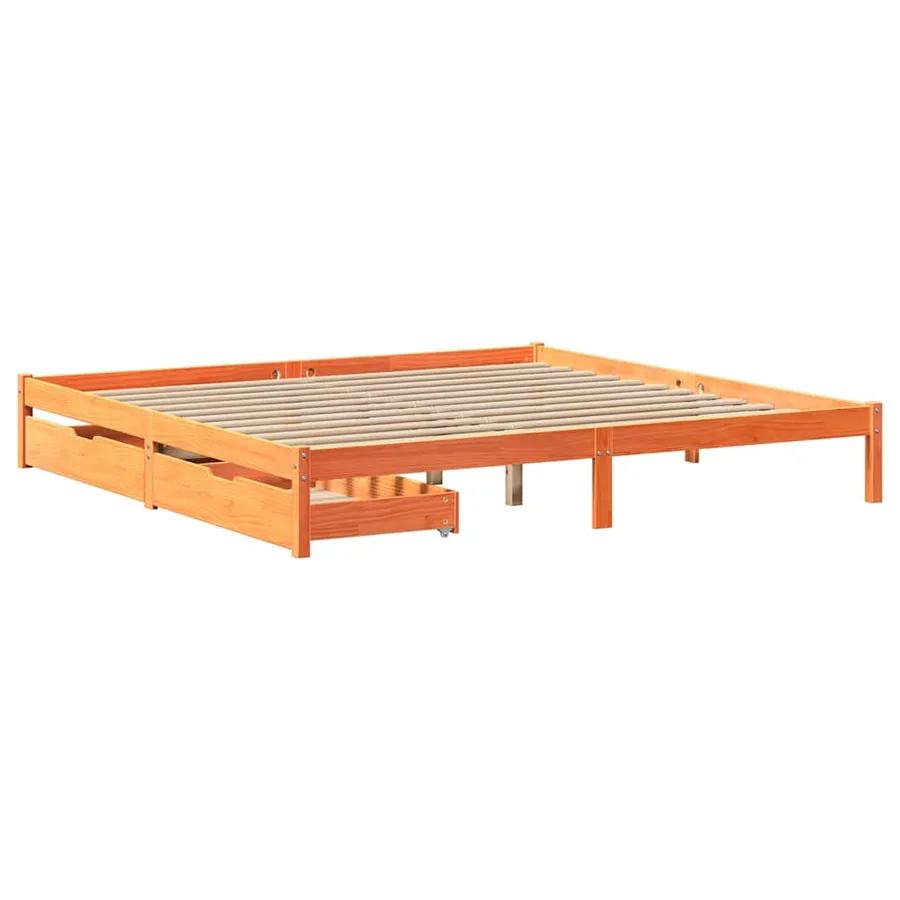 Cadre de lit sans matelas cire marron 180x200cm bois pin massif - 3