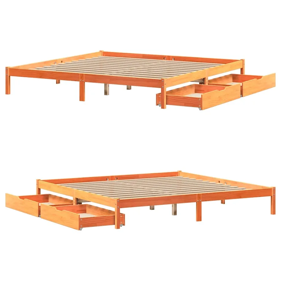 Cadre de lit sans matelas cire marron 180x200cm bois pin massif - 9