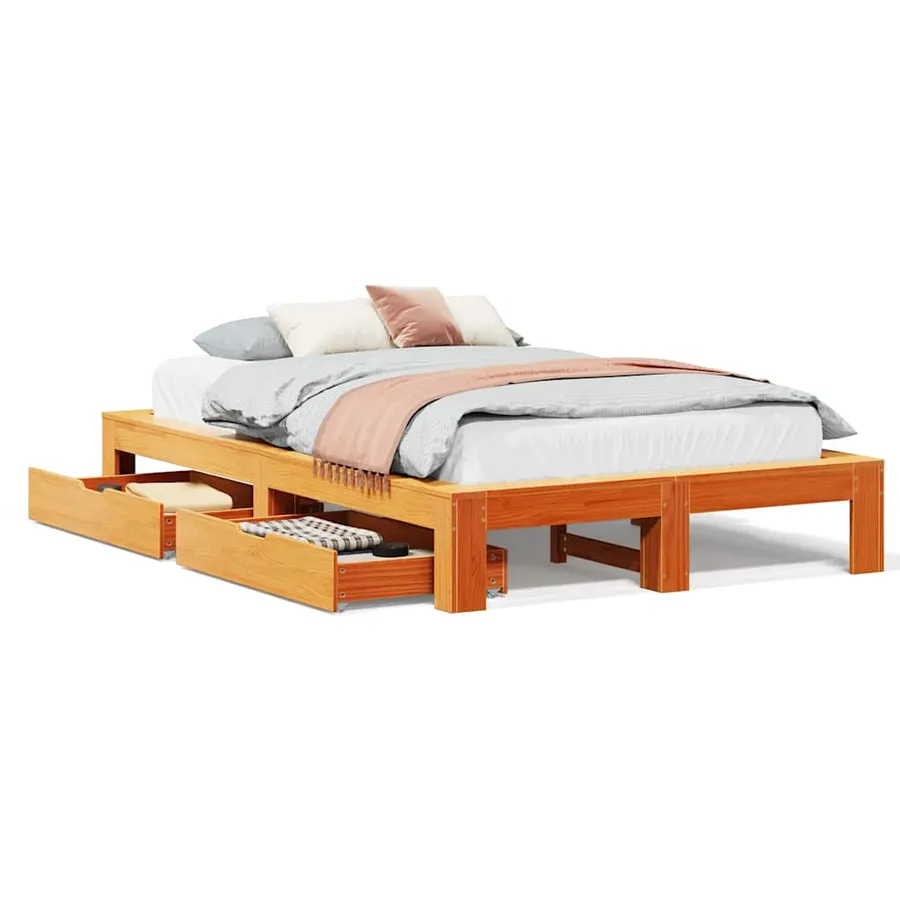 Cadre de lit sans matelas cire marron 120x200cm bois pin massif - 2