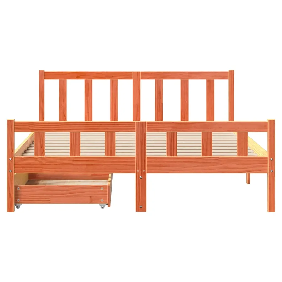 Cadre de lit sans matelas cire marron 160x200cm bois pin massif - 4
