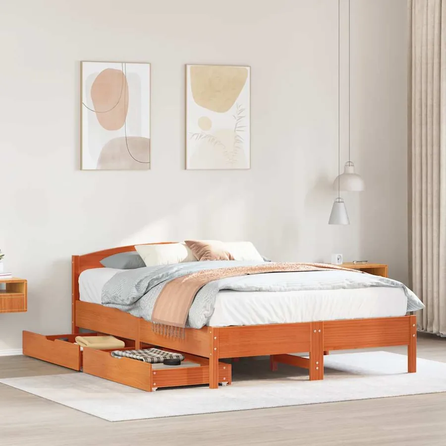 Cadre de lit sans matelas cire marron 140x200cm bois pin massif