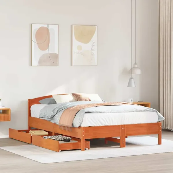 Cadre de lit sans matelas cire marron 140x200cm bois pin massif