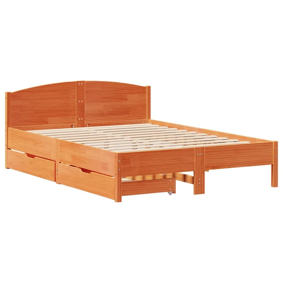 Cadre de lit sans matelas cire marron 140x200cm bois pin massif - 3