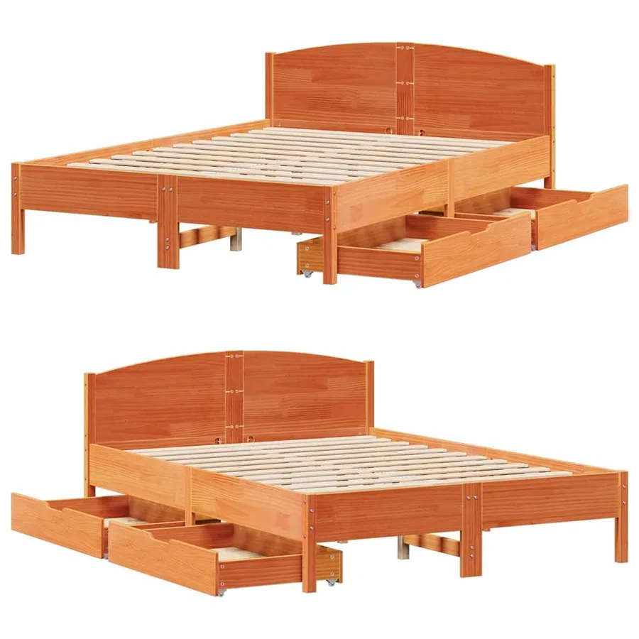 Cadre de lit sans matelas cire marron 140x200cm bois pin massif - 9