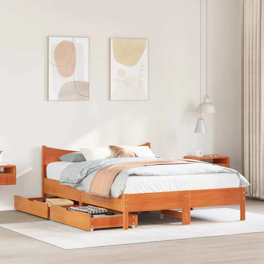 Cadre de lit avec tiroirs cire marron 150x200cm bois pin massif - 3