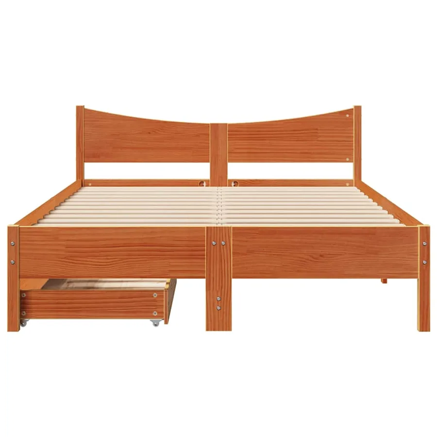 Cadre de lit avec tiroirs cire marron 150x200cm bois pin massif - 4