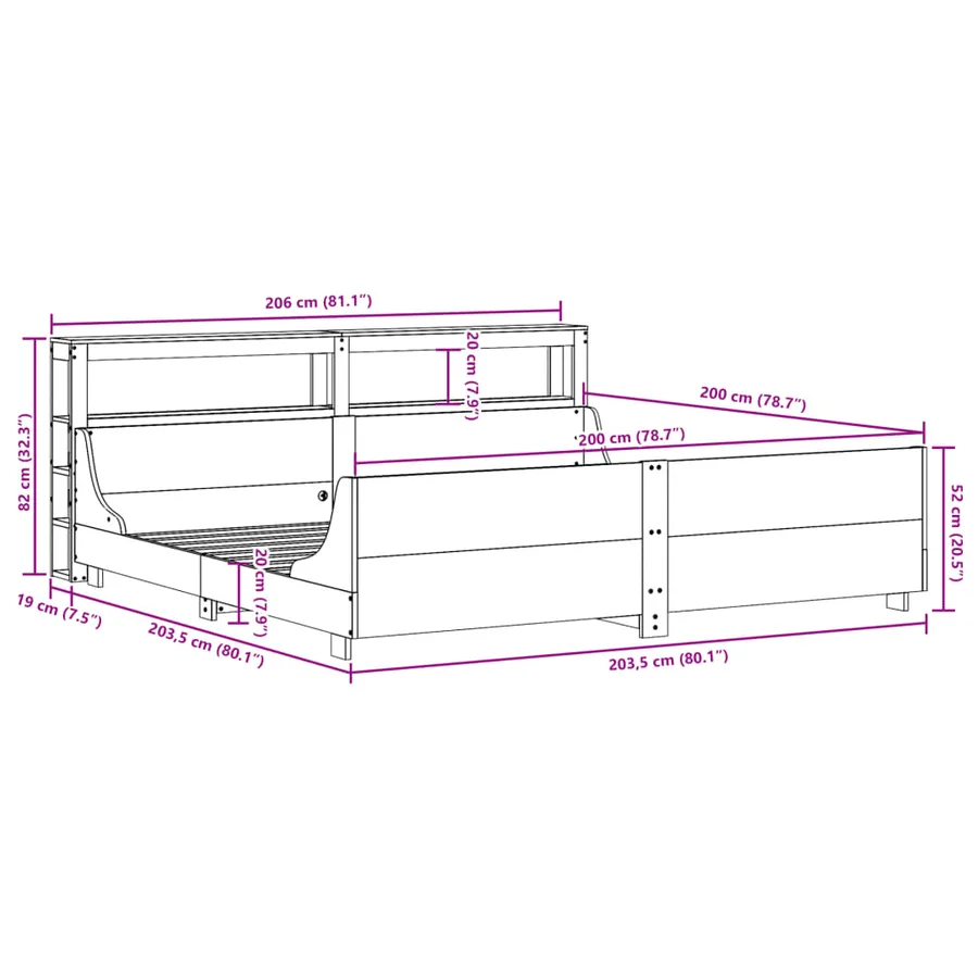 Cadre de lit sans matelas 200x200 cm bois massif de pin - 12