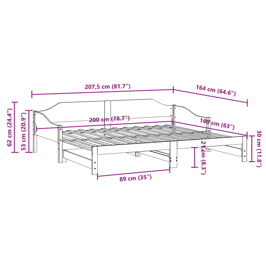 Lit de jour et lit gigogne sans matelas 80x200 cm bois massif - 13