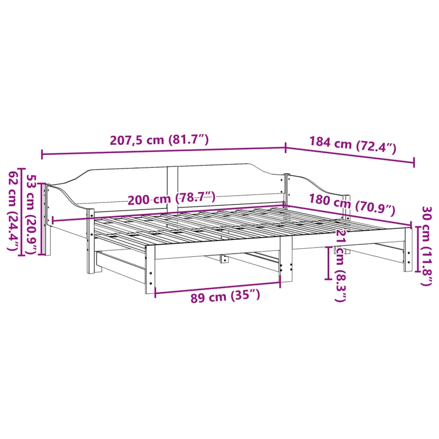 Lit de jour et lit gigogne sans matelas 90x200 cm bois massif - 13