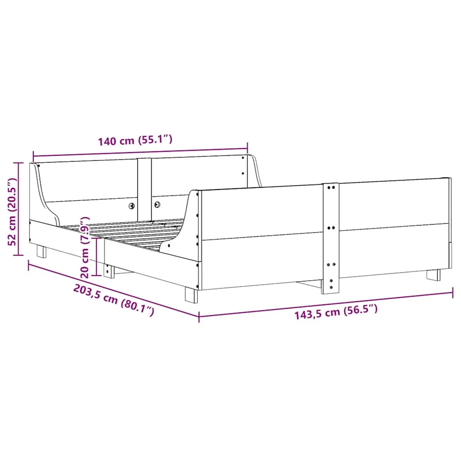 Cadre de lit sans matelas blanc 140x200 cm bois de pin massif - 9