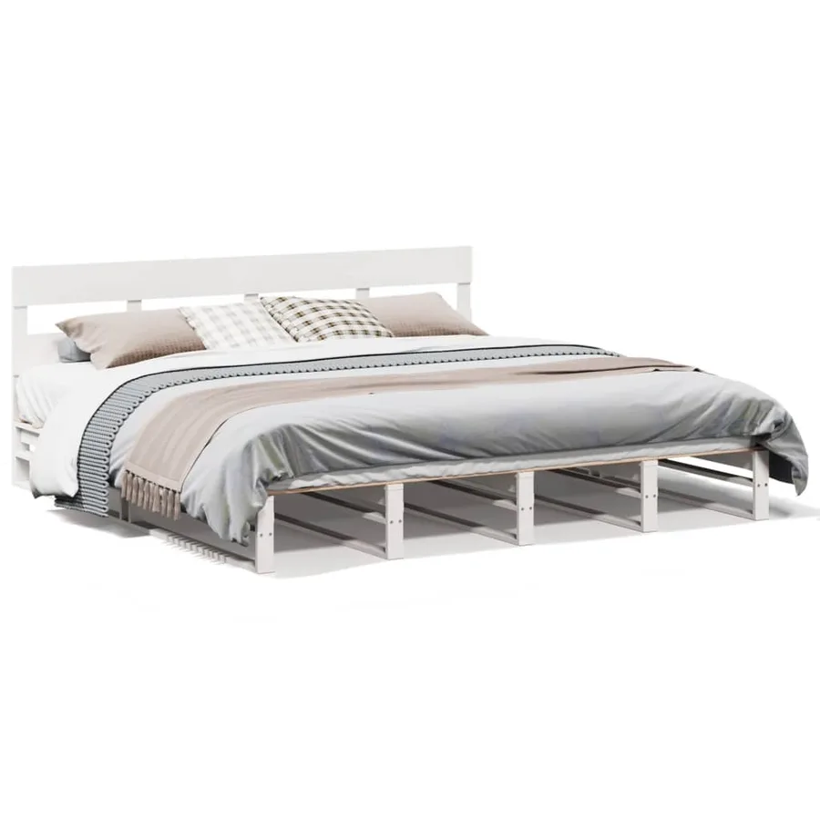 Cadre de lit sans matelas blanc 180x200 cm bois massif de pin - 2