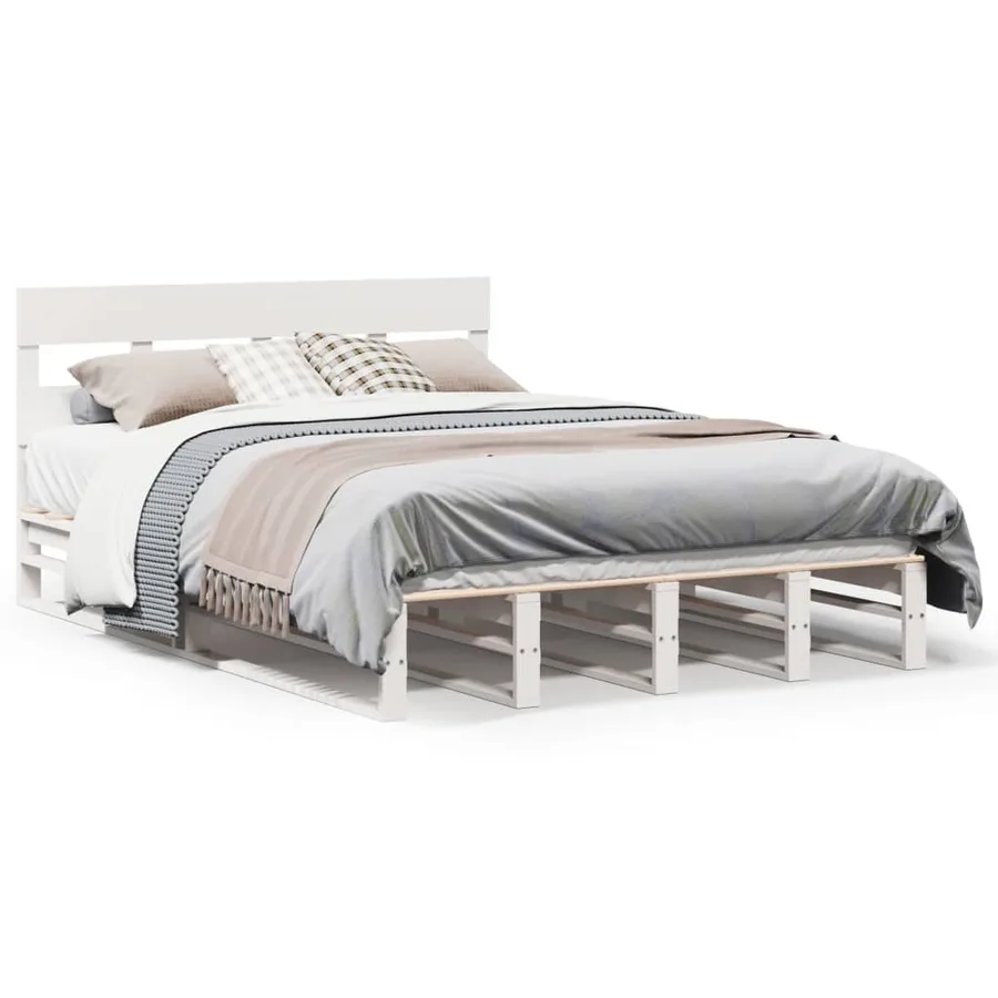 Cadre de lit sans matelas blanc 140x200 cm bois de pin massif - 2