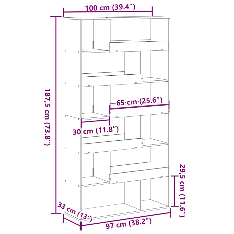 Bibliothèque chêne artisanal 100x33x187,5 cm bois d'ingénierie - 8