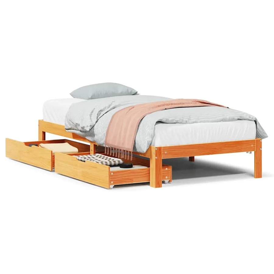 Cadre de lit avec tiroirs sans matelas cire marron 90x190 cm - 2