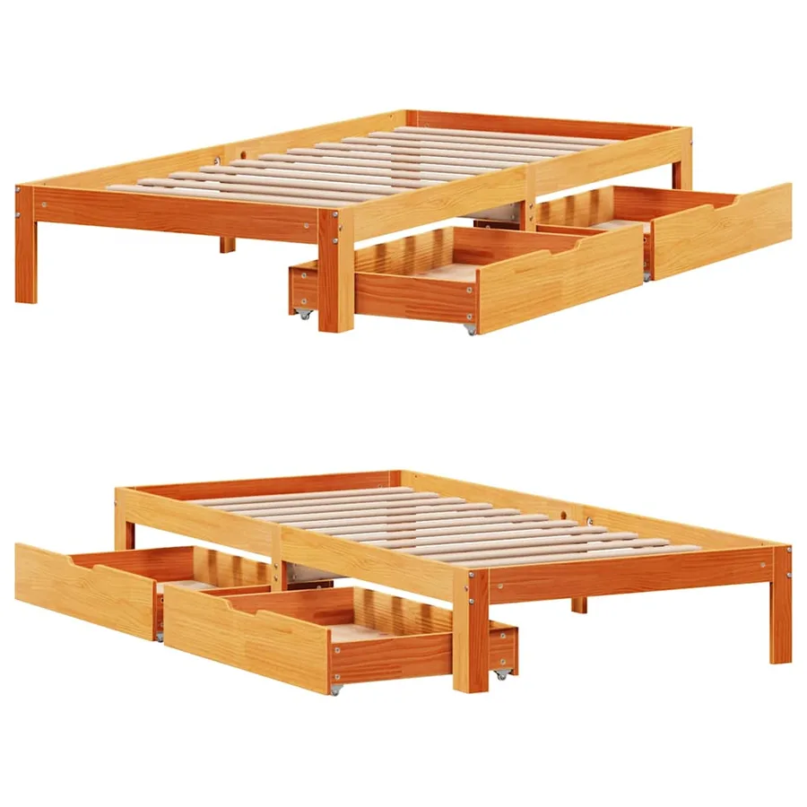 Cadre de lit avec tiroirs sans matelas cire marron 90x190 cm - 9