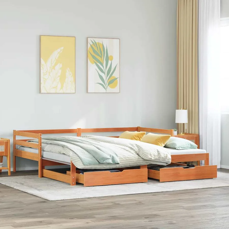Lit de jour avec gigogne et tiroirs sans matelas 80x200 cm