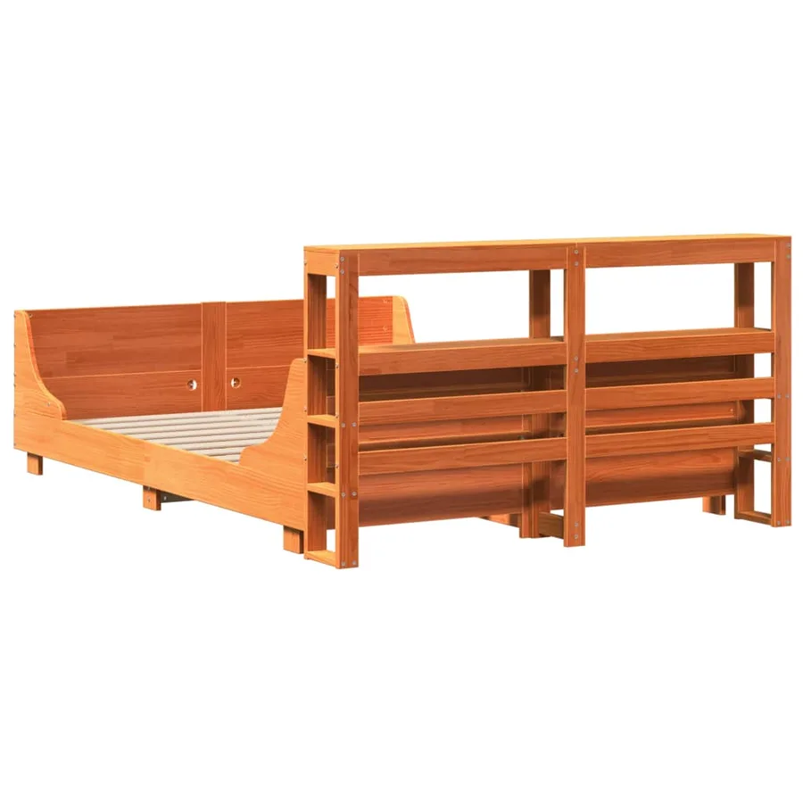 Cadre de lit sans matelas cire marron 150x200cm bois pin massif - 8