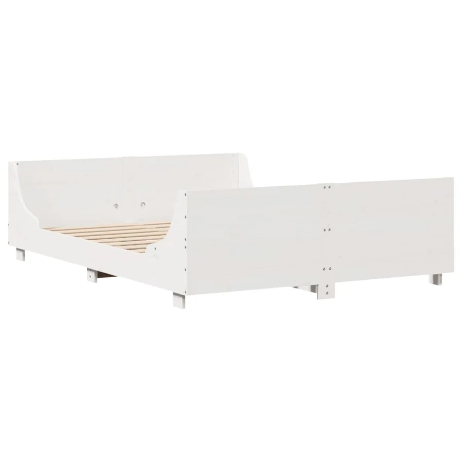 Cadre de lit sans matelas blanc 140x190 cm bois de pin massif - 5