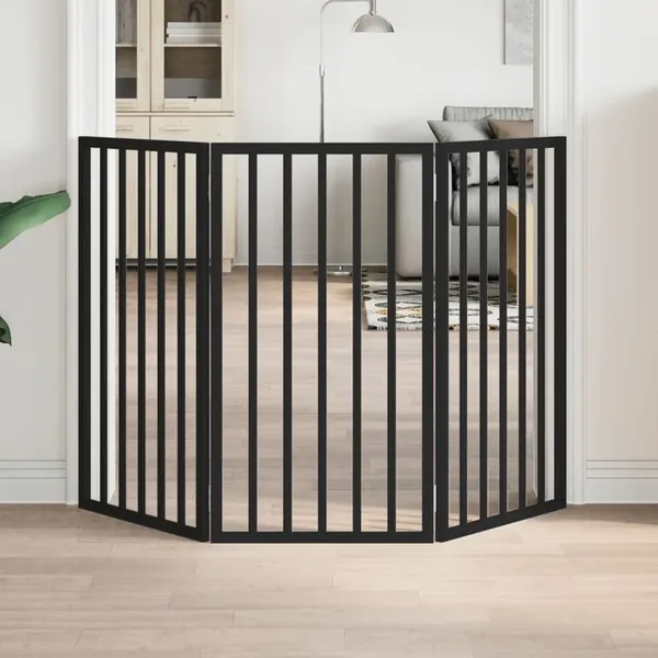 Barrière pour chien pliable 3 panneaux noir bois de peuplier
