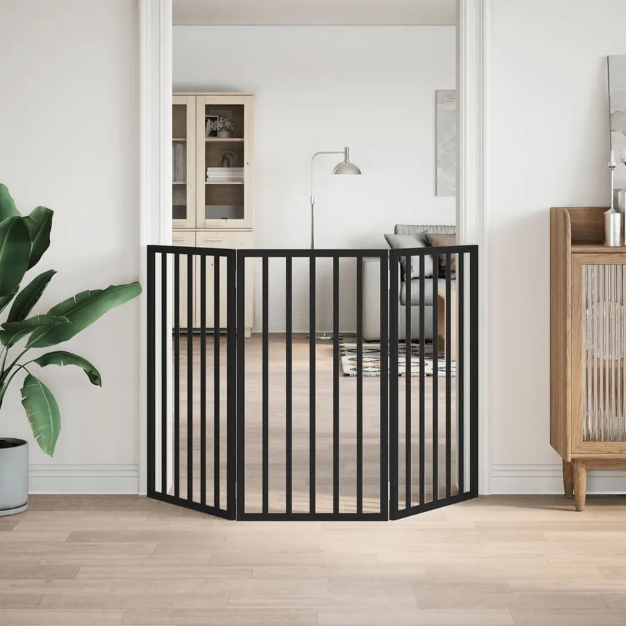 Barrière pour chien pliable 3 panneaux noir bois de peuplier - 3