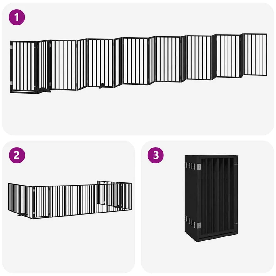 Barrière pour chien porte pliable 15panneaux noir bois peuplier - 5