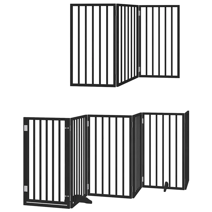 Barrière pour chien porte pliable 9 panneaux noir bois peuplier - 12